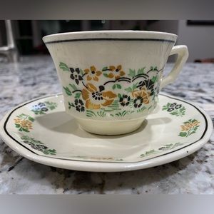 Vintage German Tea Cup and Saucer with Yellow and Black Flowers